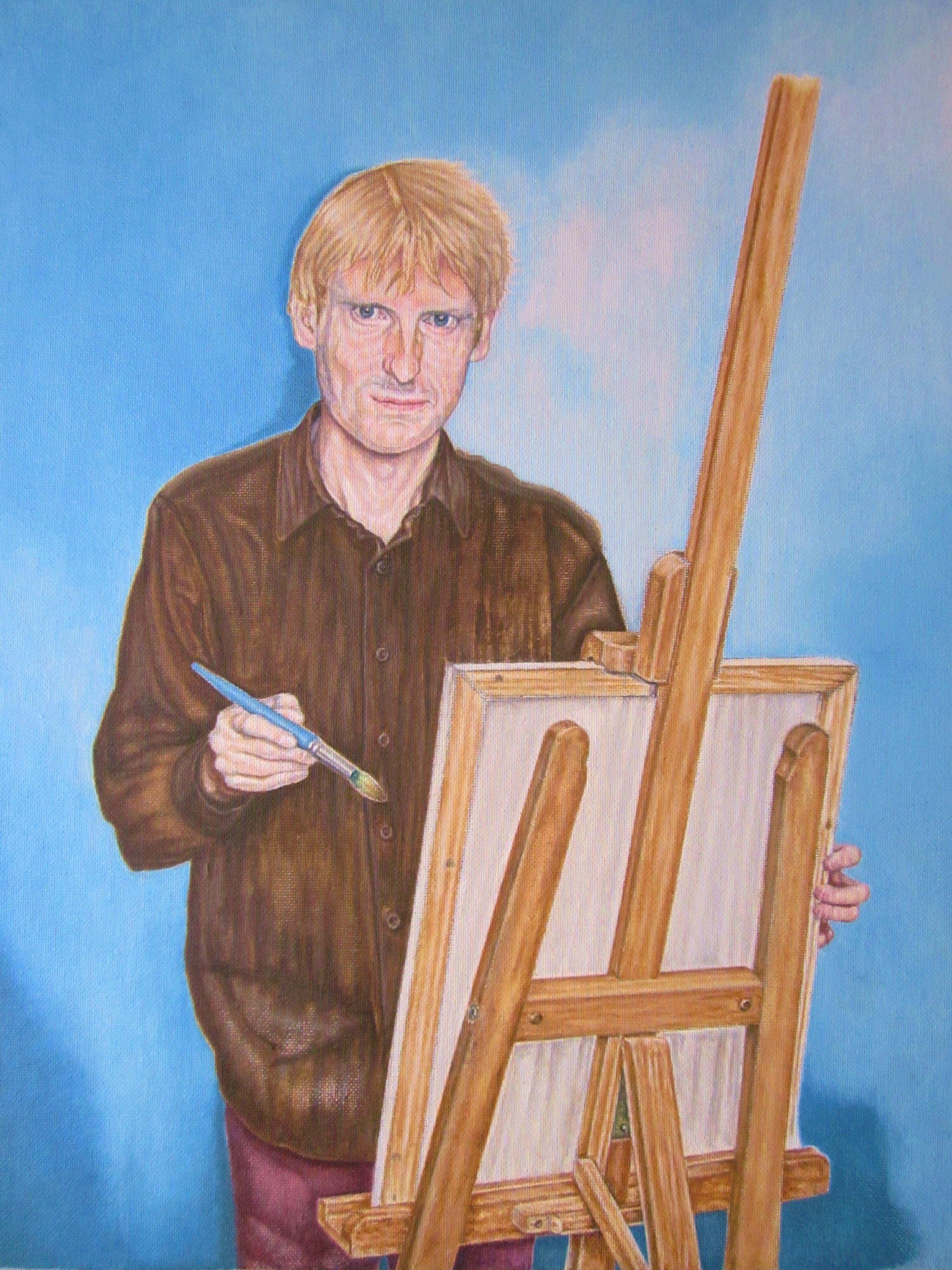 Artist's self-portrait with easel
